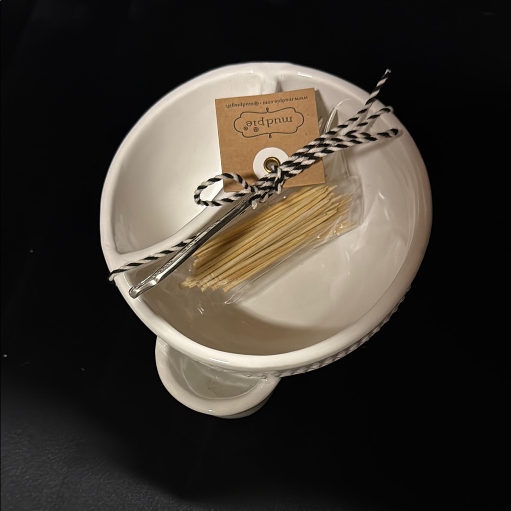 New Mud Pie Olive ever wanted ceramic olive Bowl with fork - Picture 2 of 6